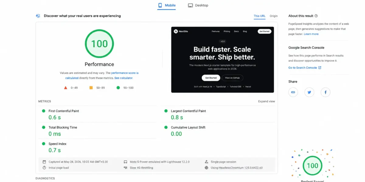 Next.js PageSpeed 100 Score: How I Did It (And You Can Too)