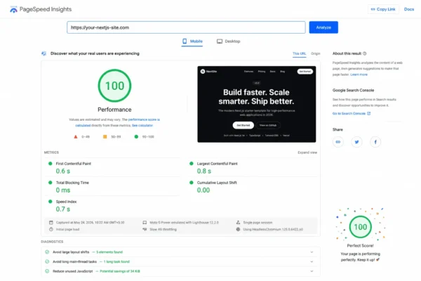 Next.js PageSpeed 100 Score: How I Did It (And You Can Too)