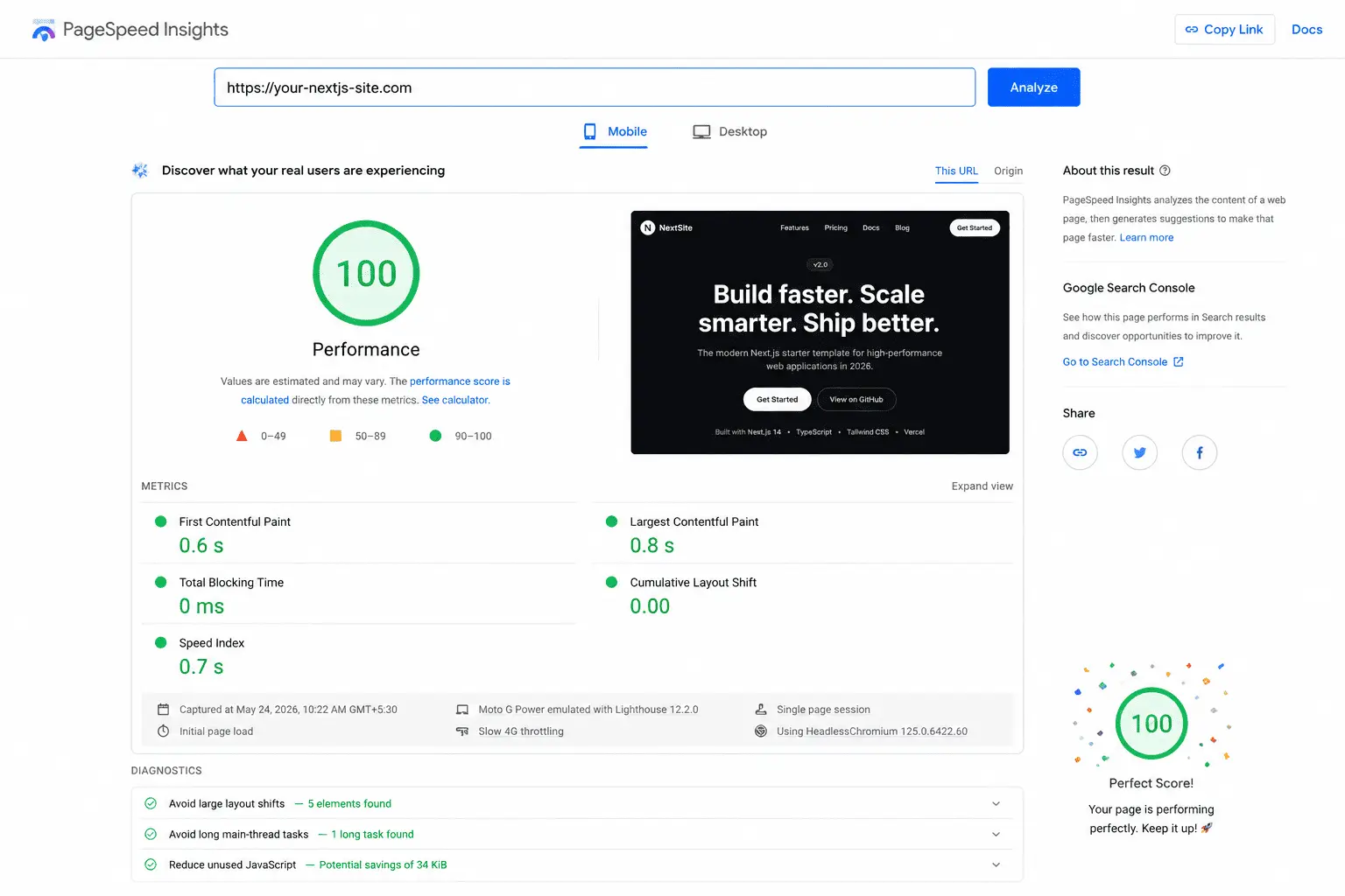 Next.js PageSpeed 100 Score: How I Did It (And You Can Too)