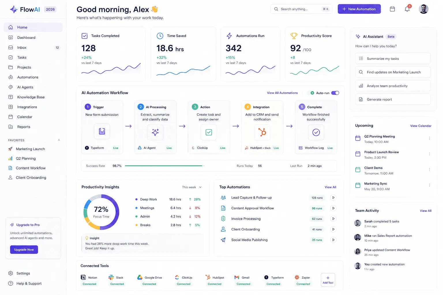 autonomous AI assistants comparison for productivity workflow 2026